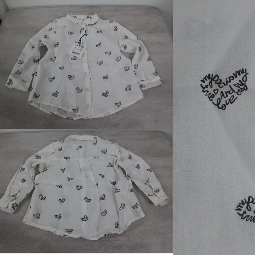 Zara Kids Size 5 Cotton Long Sleeve Button Down NEW Heart Casual Comfort Top